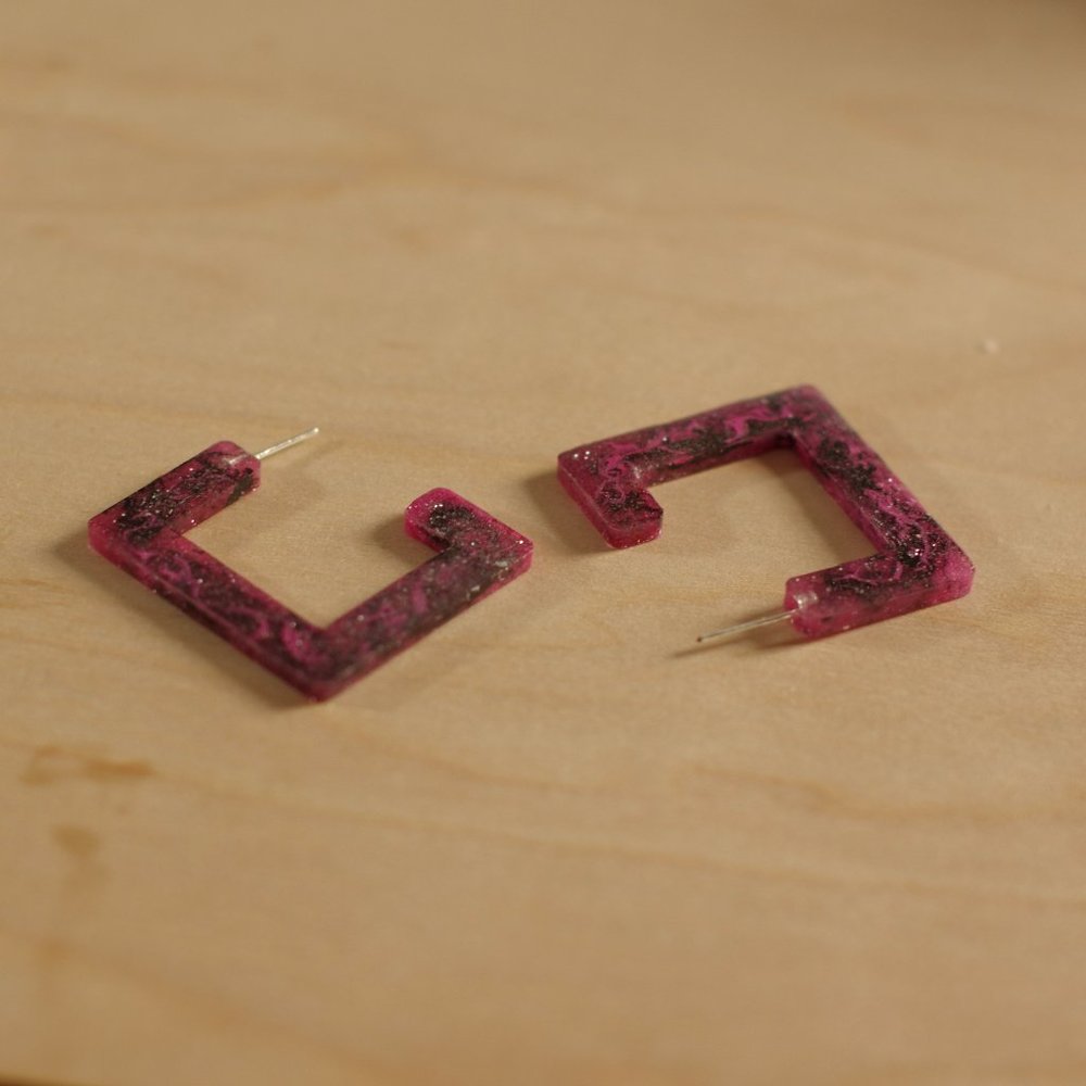 Handmade Hot Pink Acrylic Earrings Sparkle